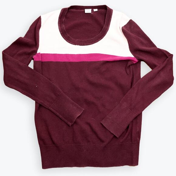 GAP Purple Magenta Cream Cotton Colorblock Sweater XS - Picture 2 of 7